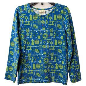 Matilda Jane Shirt Top Shirt 6 Long Sleeve Stretch Sew Cute Crafts Blue Green